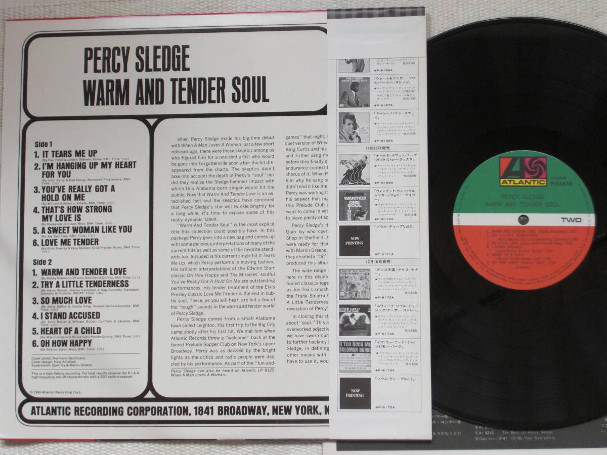 日本盤LP 美品　Percy Sledge ／ Warm & Tender Soul （Atlantic P-6167A ）帯付 Mono　A　☆_画像2
