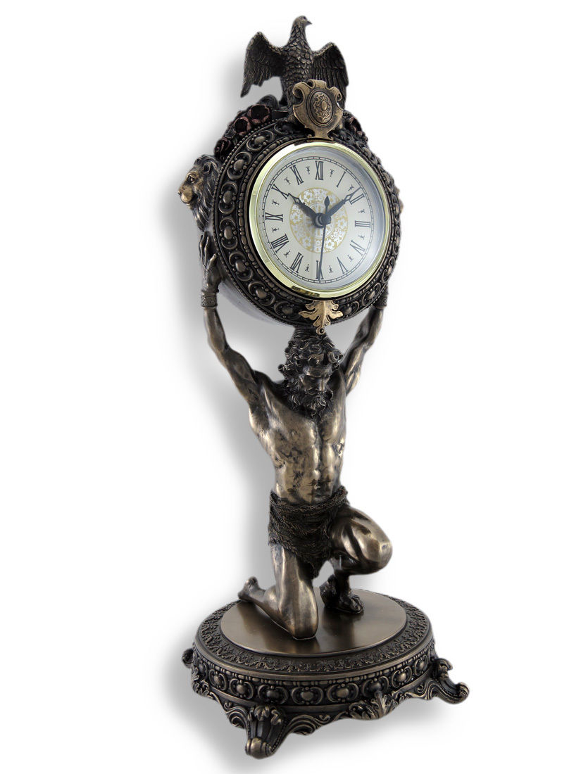 時計を支えるアトラス ギリシャ神話彫刻神像置時計インテリア置物オブジェ西洋彫刻洋風ネオクラシック家具ホームデコレーション雑貨