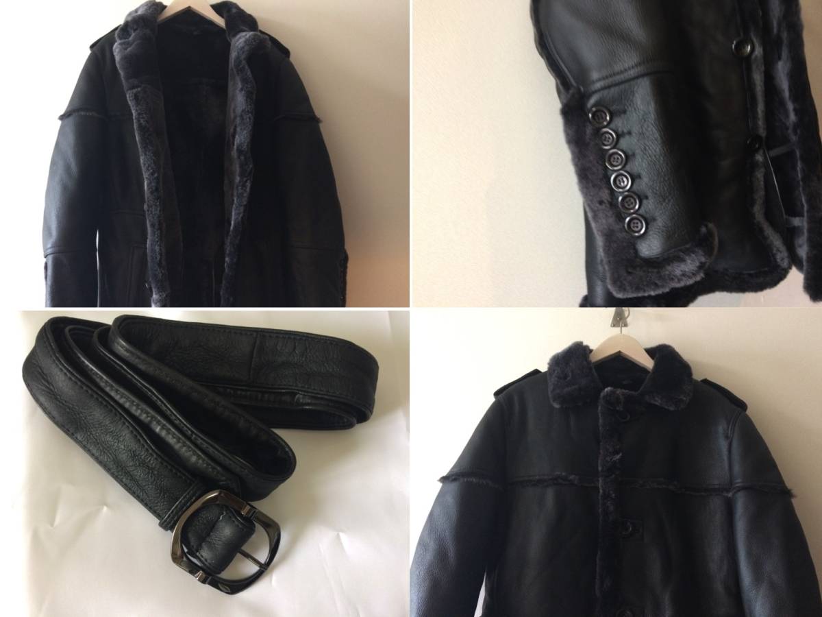  новый товар selection блейзер натуральная кожа мутоновое пальто мех боа мех кожа ягненка Ram жакет чёрный черный мужской XL