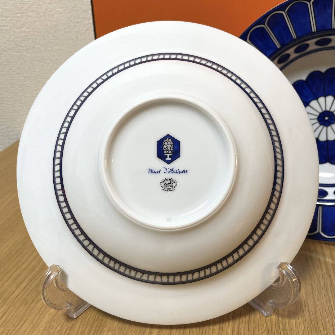 廃盤 新品 2枚 ギフト包装】エルメス ブルーダイユール パスタプレート