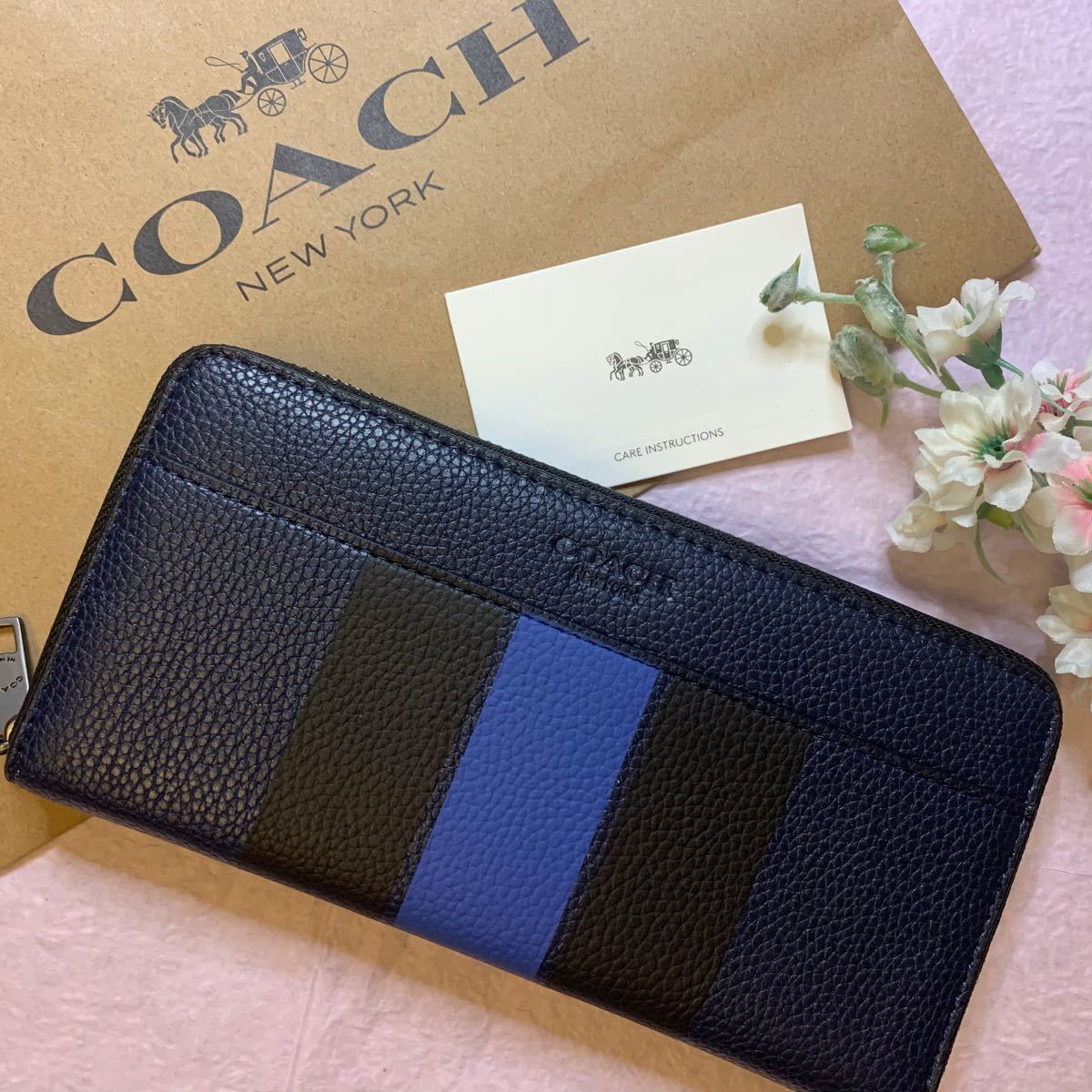 COACH コーチ 長財布  ブルーブラック三本線　新品　未使用