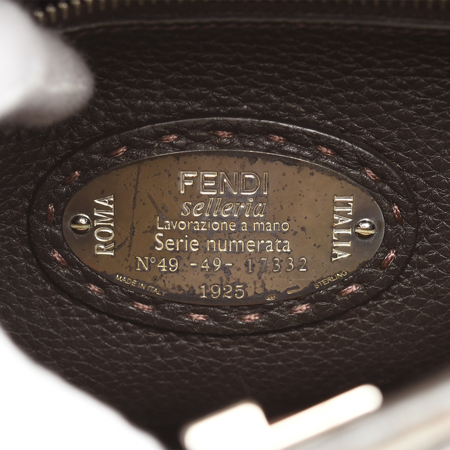 フェンディ FENDI セレリア ピーカブー フィットミニ 7VA422 ハンドバッグ 鍵 キー Key ブラウン 茶 レザー メンズ レディース 中古の画像6