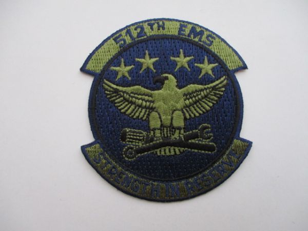 【送料無料】アメリカ空軍512TH EMS STRENGTH IN RESERVEパッチMaintenance Squadron刺繍ワッペン/AIR FORCE米空軍USAF米軍USミリタリーM47_画像1