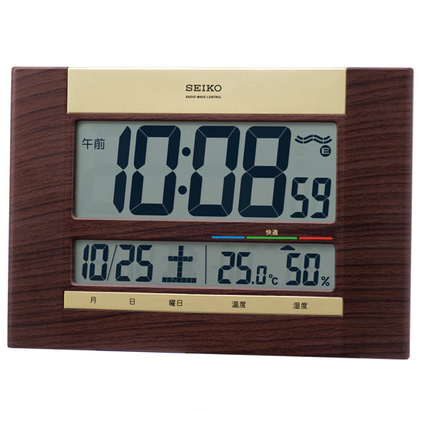 最落1円 特価　訳あり品 セイコー電波置掛時計 SQ440B　木目模様で薄型設計 (M7)_画像1