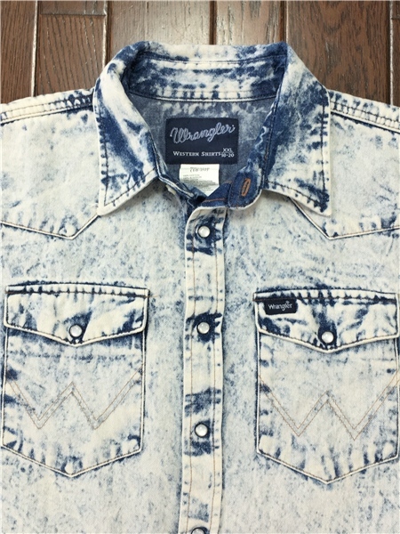  Wrangler WRANGLER Chemical woshu bleach Denim shirt Youth XXL 18-20 rare article Western kau Boy American Casual old clothes 