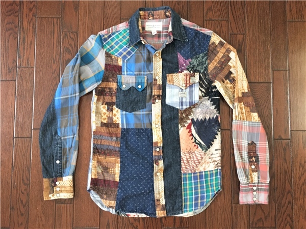 デニム＆サプライ DENIM&SUPPLY ラルフローレン RalphLauren パッチワーク 長袖 ウエスタン シャツ ＸＳ チェック デニム クレイジー ＲＬ_画像2