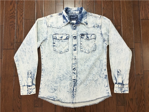  Wrangler WRANGLER Chemical woshu bleach Denim shirt Youth XXL 18-20 rare article Western kau Boy American Casual old clothes 