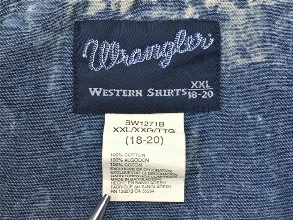  Wrangler WRANGLER Chemical woshu bleach Denim shirt Youth XXL 18-20 rare article Western kau Boy American Casual old clothes 