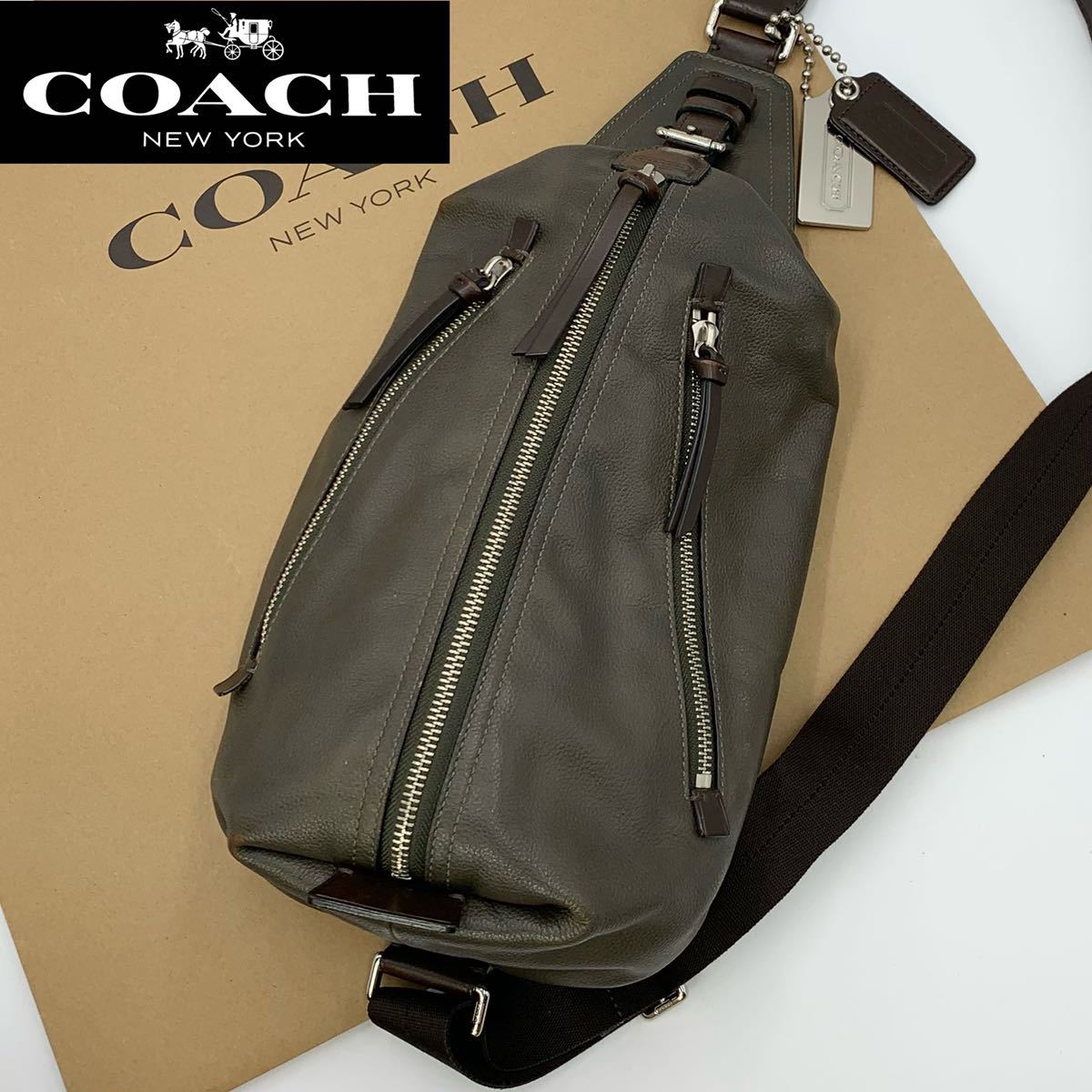 極美品✨COACH コーチ トンプソン 70360 ボディバッグ 本革 グレー