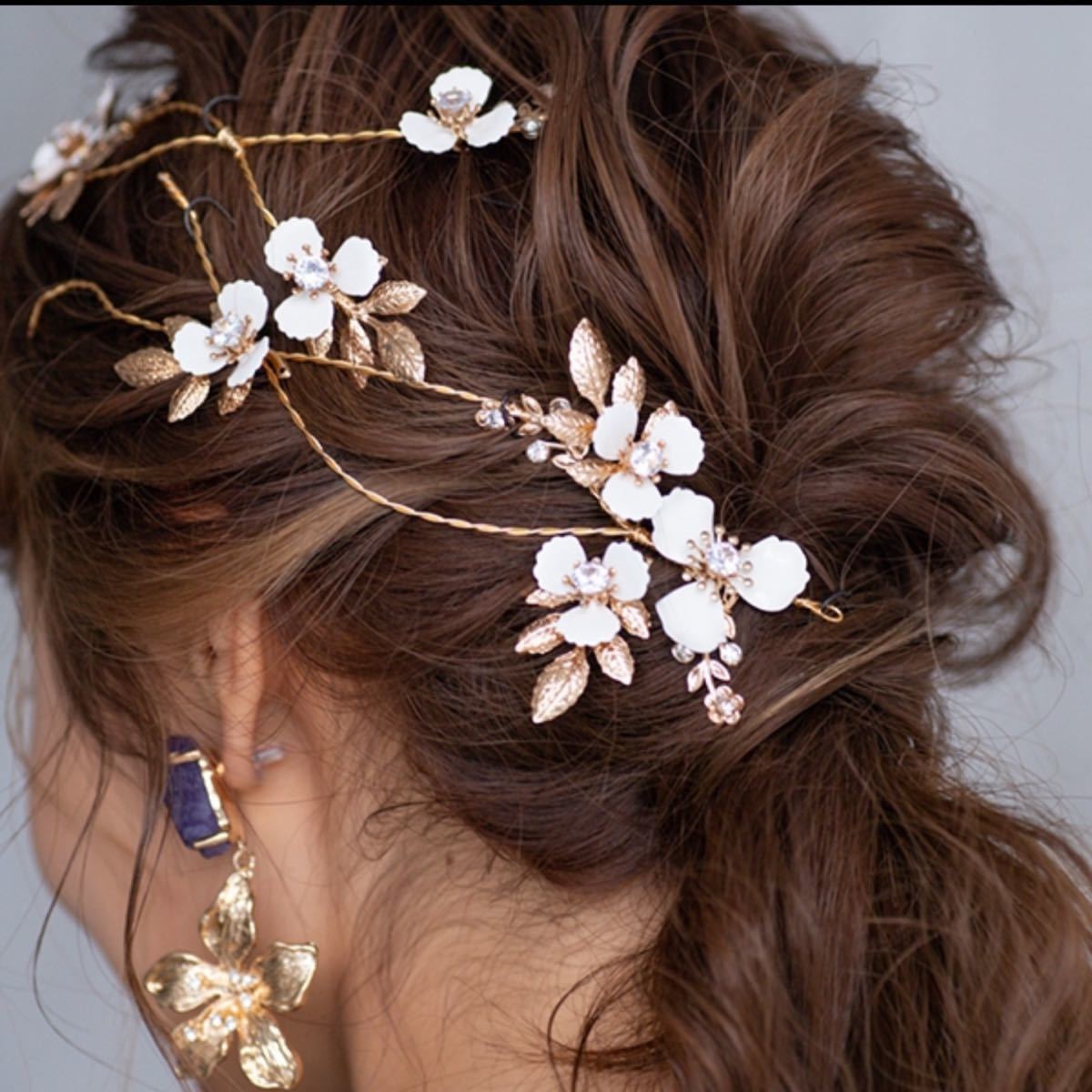ヘッドドレス　ウエディング　ブライダル　髪飾り　ゴールド　ヘアセット ヘアアクセサリー  結婚式