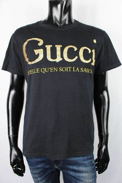 送料込 1209 グッチ GUCCI ゴールドラメ ビッグロゴ Tシャツ ブラック 黒 半袖 [XS] メンズ トップス プルオーバー カットソー I85_画像8