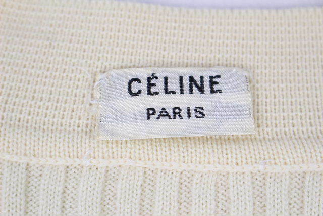 221 セリーヌ CELINE VINTAGE 金ボタン 馬車刺繍 ニット カーディガン オフホワイト [36] レディース セーター カーデ トップス P811_画像7