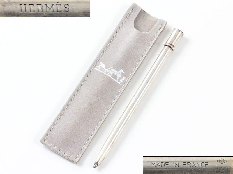 【BF】エルメス HERMES メモ帳 ネックストラップ付 銀製 シャープペンシル セット 筆記用具 レッド シェブルミゾル □H刻印 箱付 1円_画像8