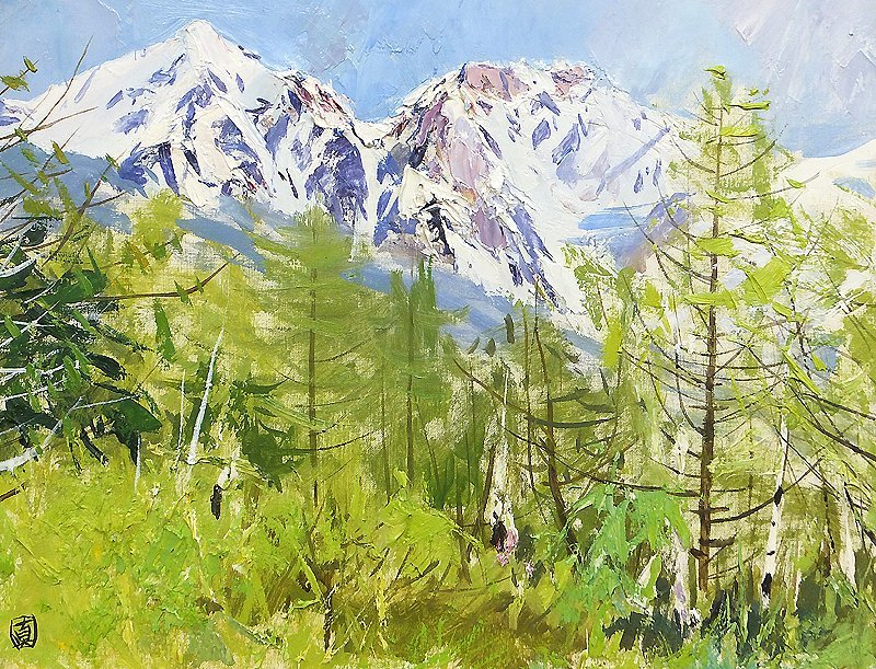 足立真一郎 油絵8号 白馬 八方池(新雪)額装 山岳画家 日本山岳画協会 足立真一郎 油絵8号 白馬 八方池(新雪)額装 山岳画家 日本