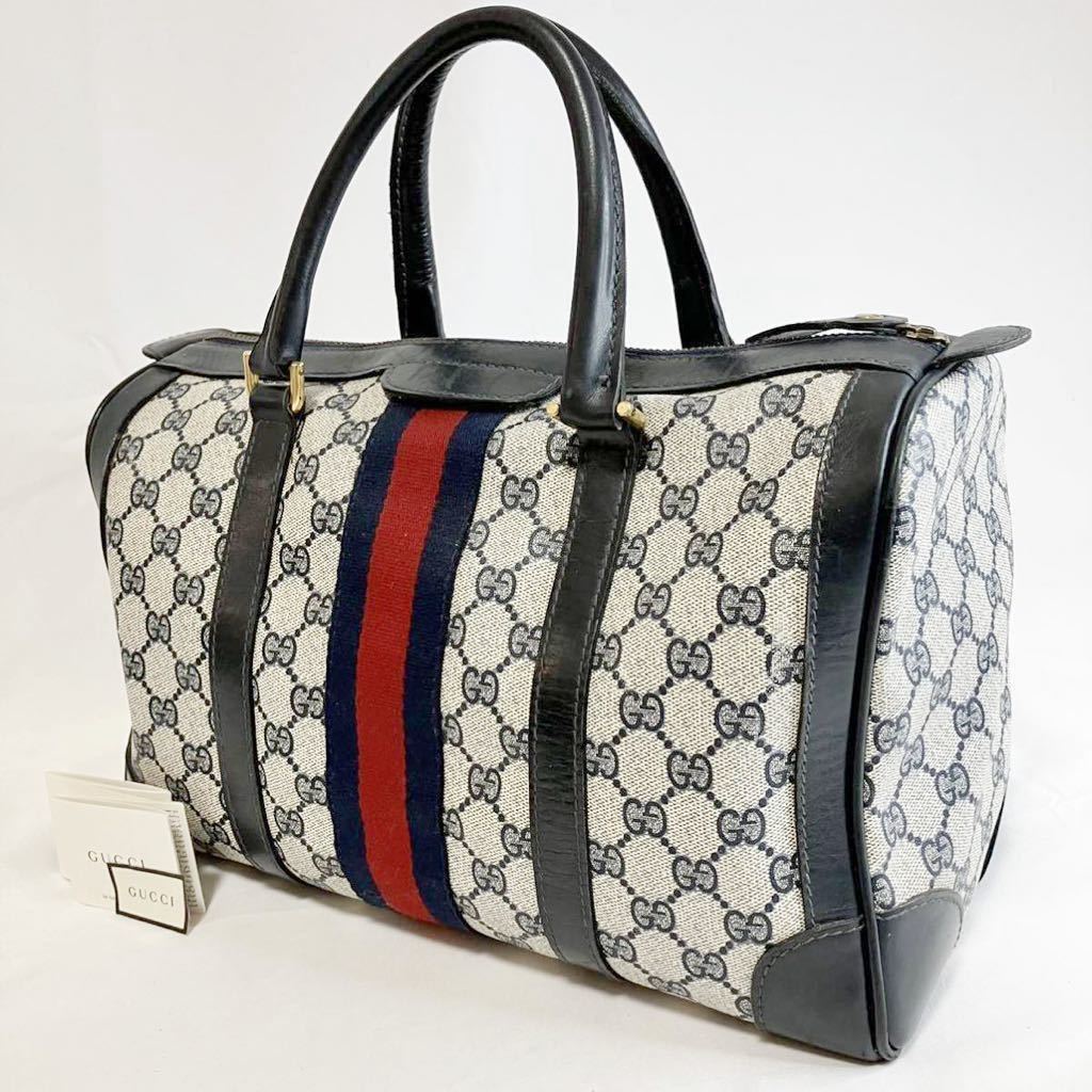 1円○極美品○GUCCI グッチミニボストンバッグハンドバッグネイビー
