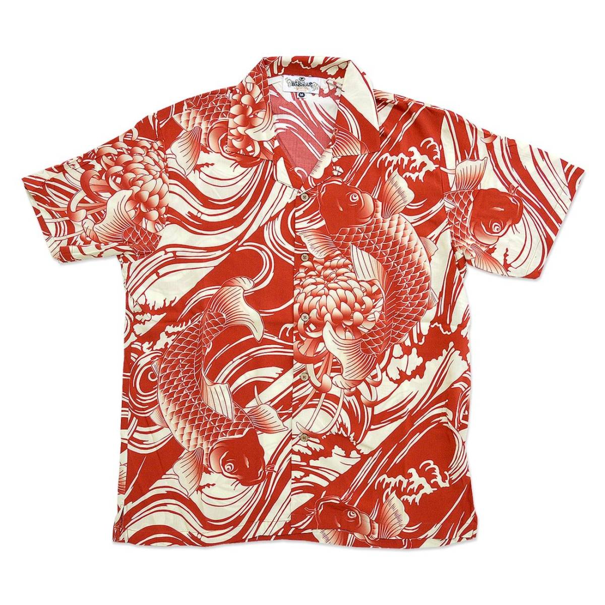 新品　アロハシャツ　鯉　波　菊　M　和柄　ハワイアンシャツ　日本画　タトゥー　Hawaiian shirt　検）　広島カープ　サンサーフ