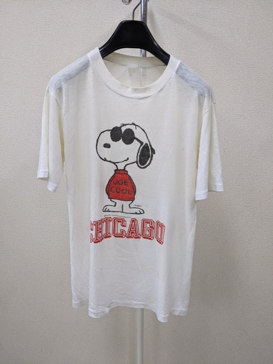 ヴィンテージ スヌーピー CHICAGO 半袖Tシャツ メンズ M相当 白黒 キャラT カレッジ 808_画像1