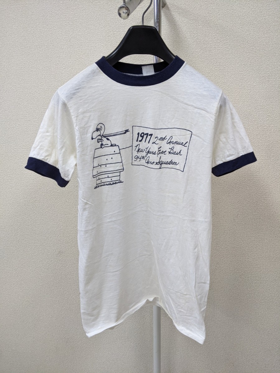 70S ビンテージ スヌーピー 半袖リンガーTシャツ メンズ M相当 紺白 102_画像1