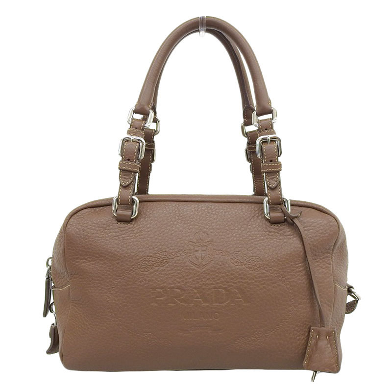 PRADA】美品 シワ加工 レザー ショルダーバッグ ハンドバッグ-