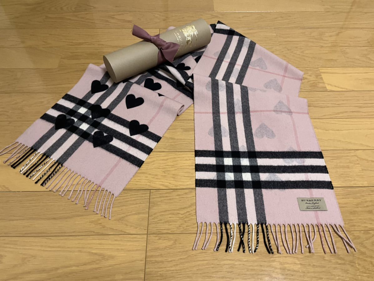 BURBERRY バーバリー マフラー カシミア100% ピンク ブラックハート