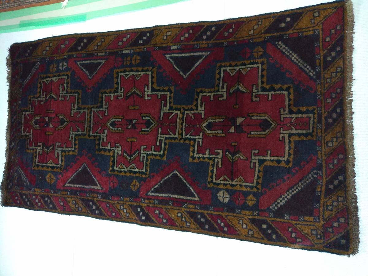 正規品販売! 手織りウール 絨毯 194×105cm 展示品 カーペット一般
