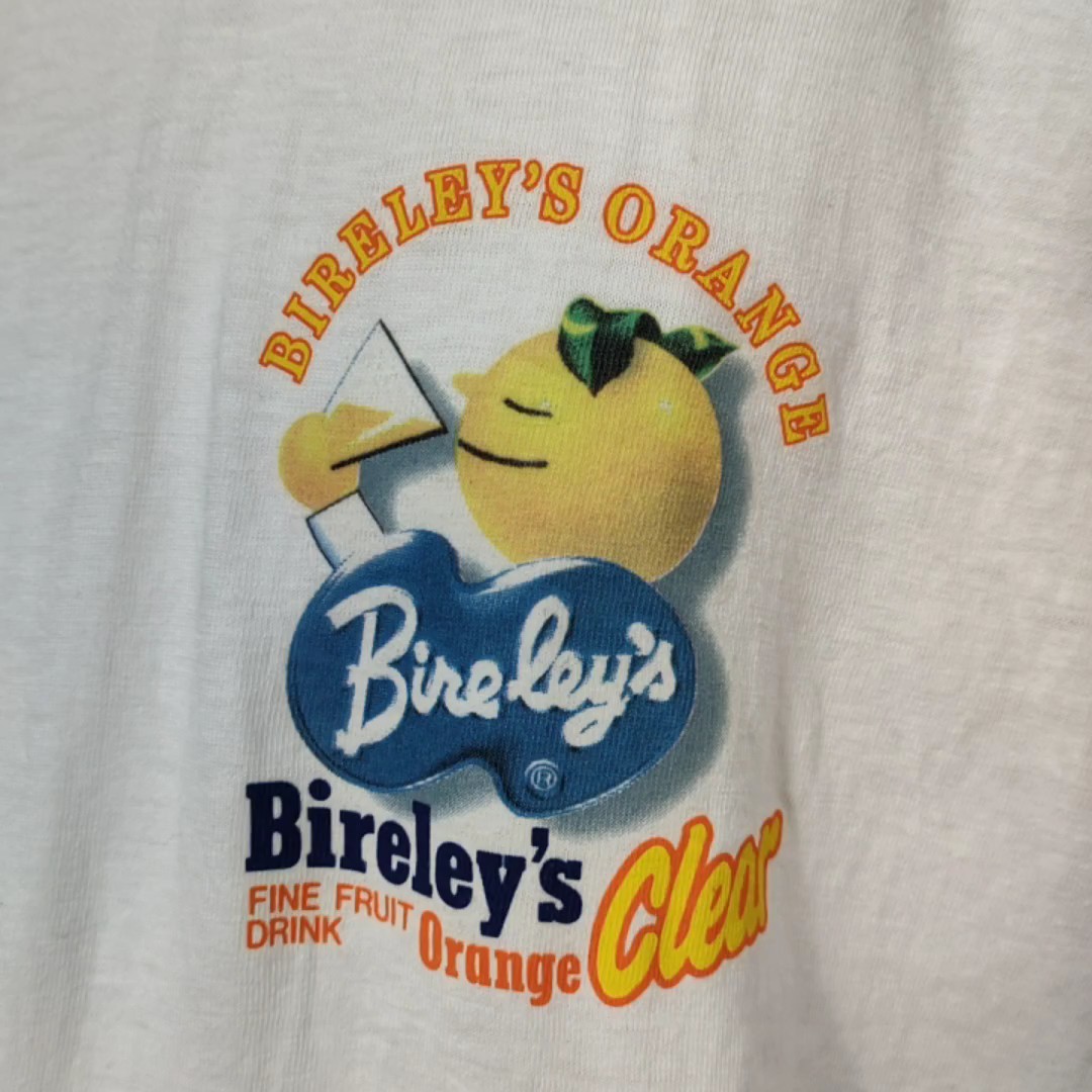 バイヤリース半袖TシャツL　白　胸にBireley's Oange FINE FRUIT DRINK Clear プリント