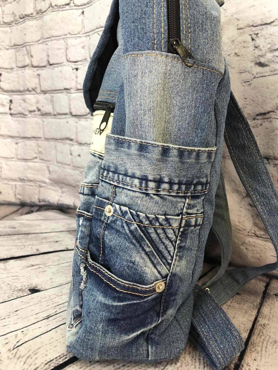  Denim rucksack remake bag [ one point thing ] hand made cloth jeans daypack lady's Denim bag rucksack outdoor 