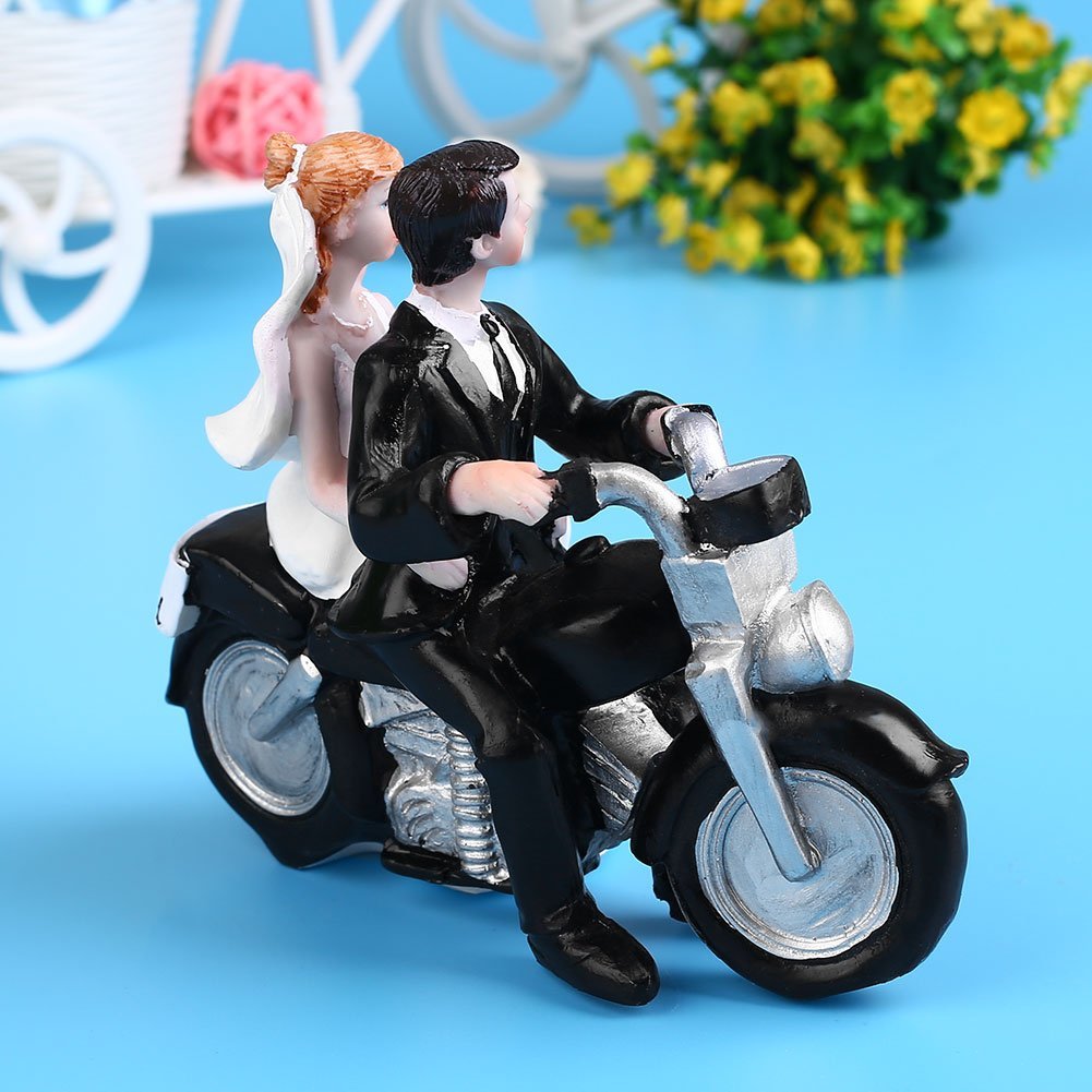 【新品未使用】ケーキトッパー ウェディングケーキ 仲むつましくバイクに乗る新郎＆新婦（No.2） 結婚式 サプライズ 思い出 プレゼント_画像3