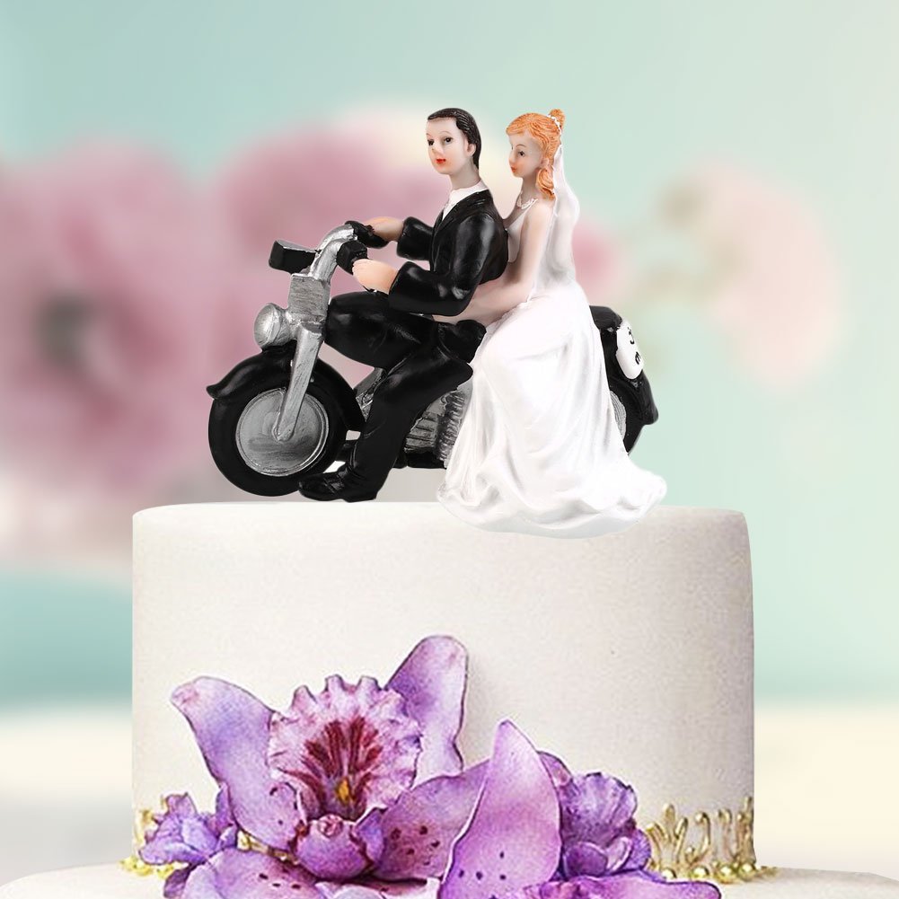 【新品未使用】ケーキトッパー ウェディングケーキ 仲むつましくバイクに乗る新郎＆新婦（No.2） 結婚式 サプライズ 思い出 プレゼント_画像2