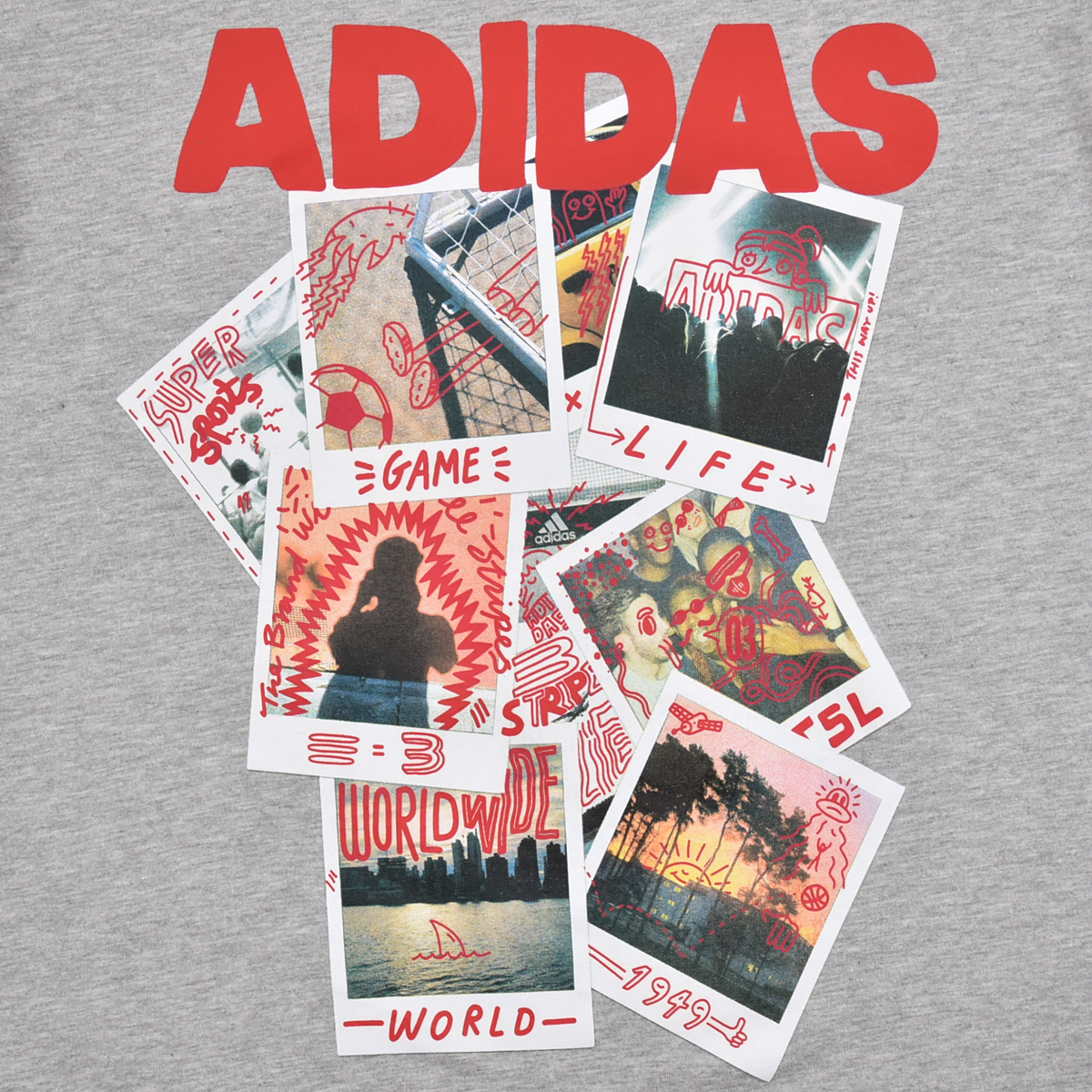 送料300円│adidas アディダス ★ DOODLE PHOTOS プリント 半袖 Tシャツ グレー メンズ M_画像6