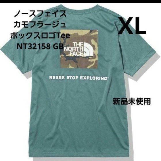 新品XLノースフェイスカモフラージュボックスロゴTeeゴブリンブルー半袖Tシャツ THE NORTH FACE