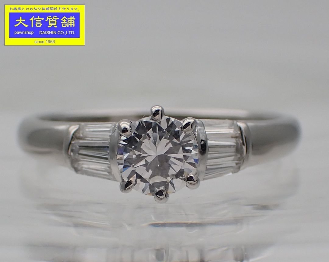 Pt950 プラチナ ダイヤ リング 0.361ct Eカラー VS-1 GOOD 0.21ct 11号 3.0g 中古A+ 【送料無料】 C-8667_画像1