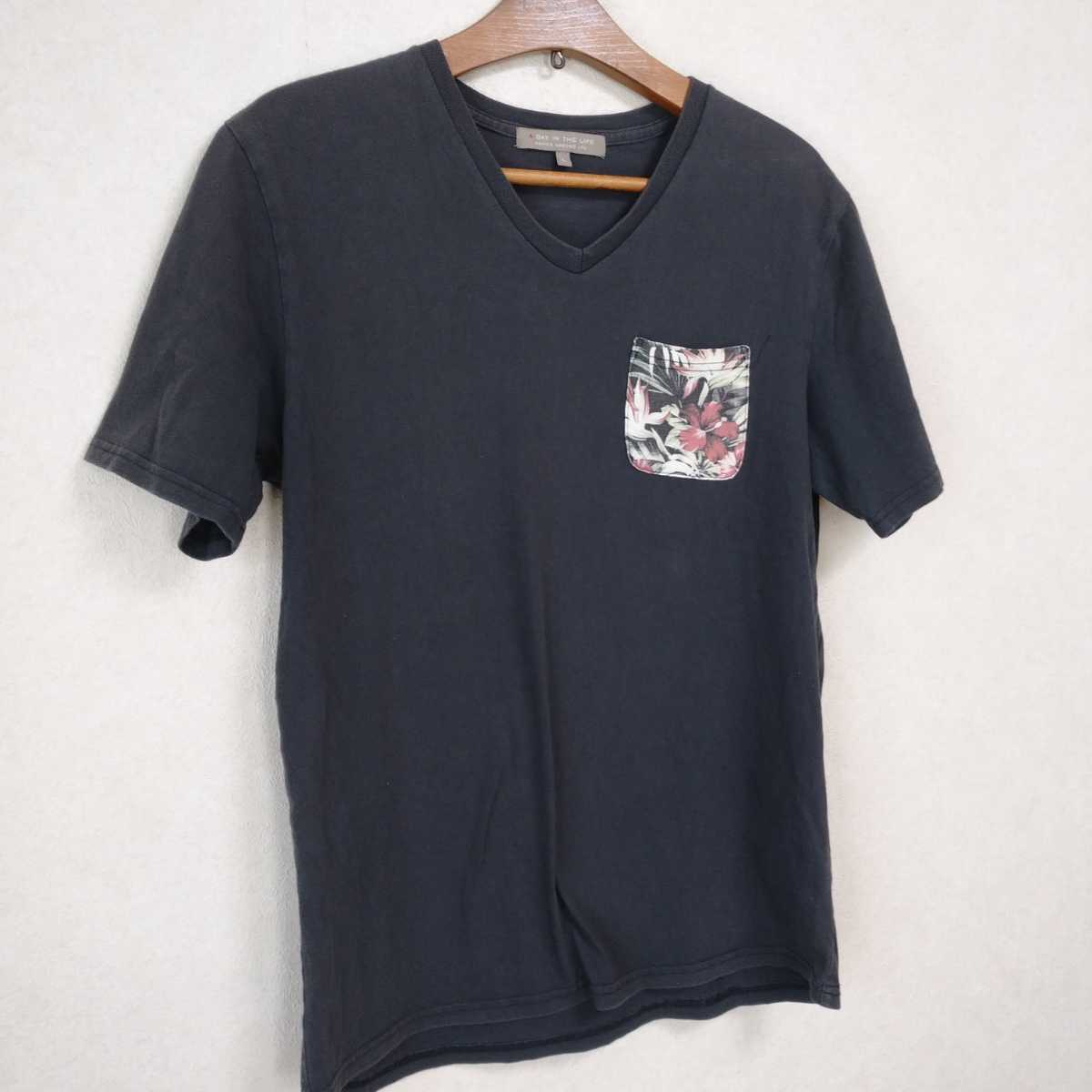 ユナイテッドアローズ アロハ柄 Vネック Tシャツ 黒 L