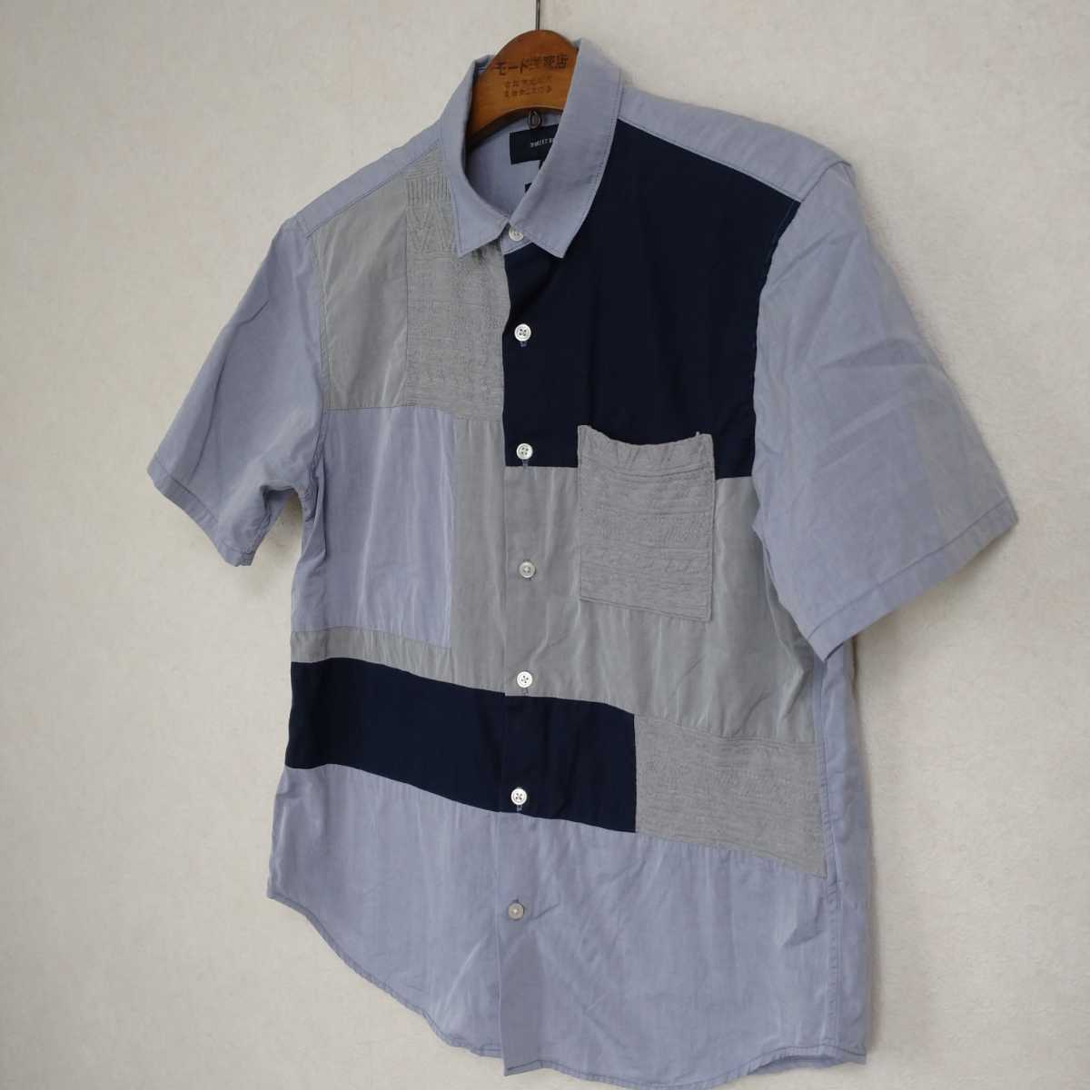 日本製 シップス パッチワーク デザインシャツ 紺 Mの画像2