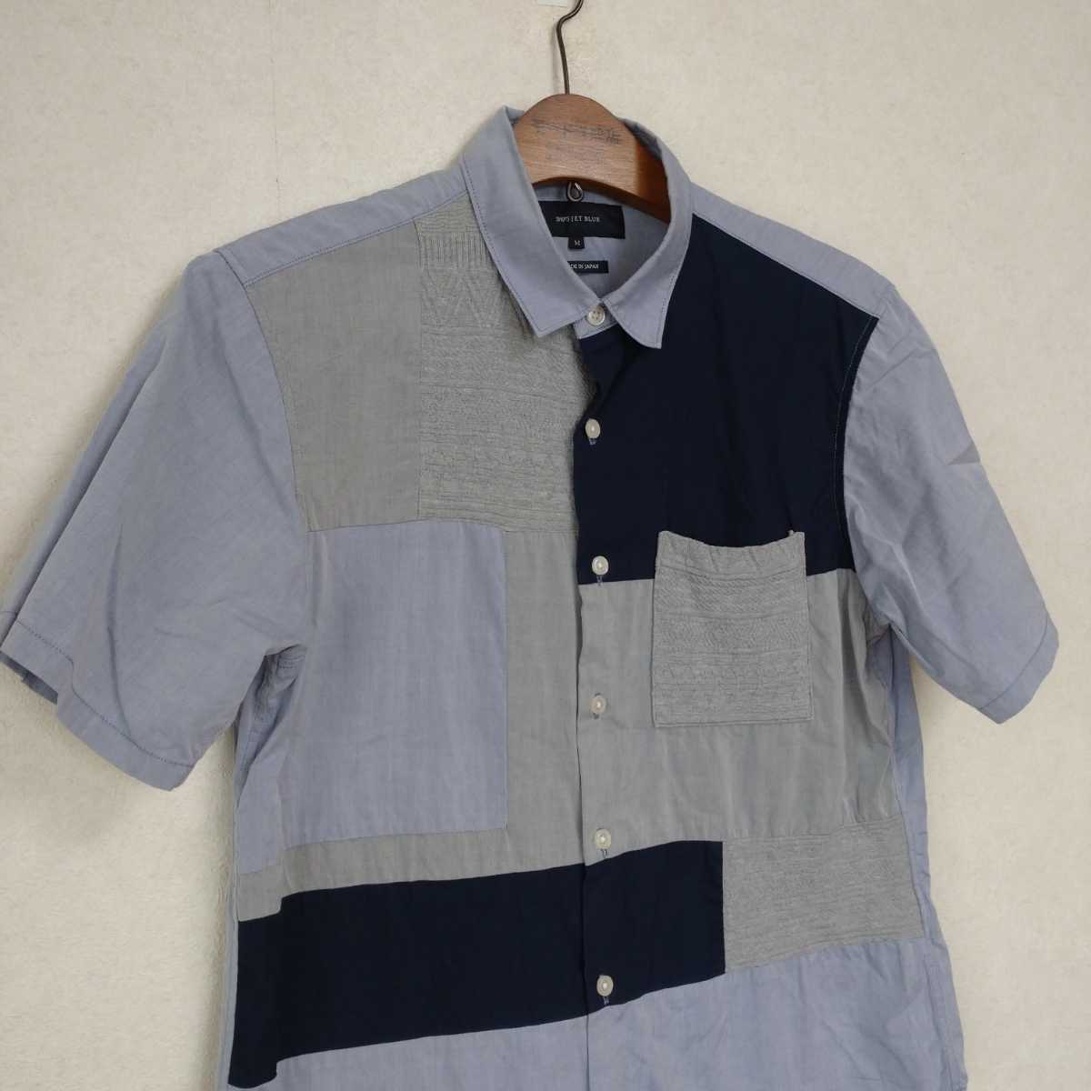 日本製 シップス パッチワーク デザインシャツ 紺 Mの画像5