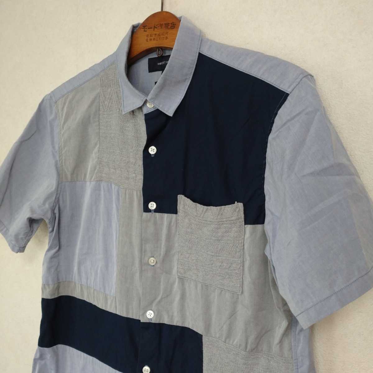 日本製 シップス パッチワーク デザインシャツ 紺 Mの画像1