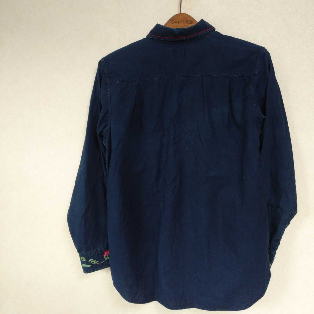 HRMgai Gin indigo flower embroidery long sleeve shirt S