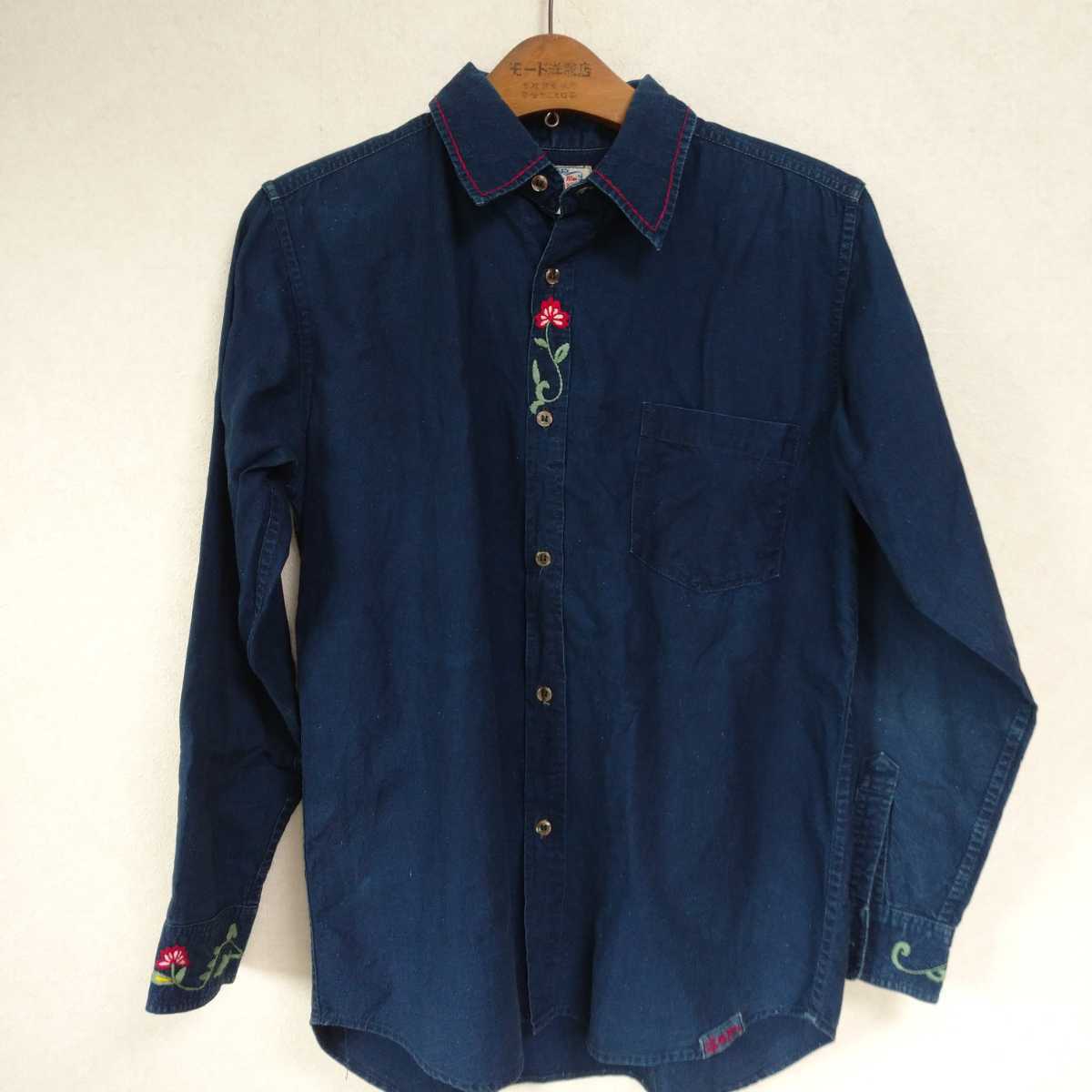 HRMgai Gin indigo flower embroidery long sleeve shirt S