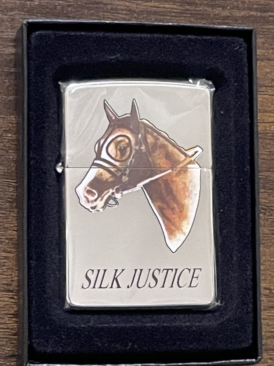 zippo SILK JUSTICE 限定品 名馬 シルクジャスティス 1998年製 年代物 競馬 両面デザイン デットストック シリアルナンバー NO.2173_画像1