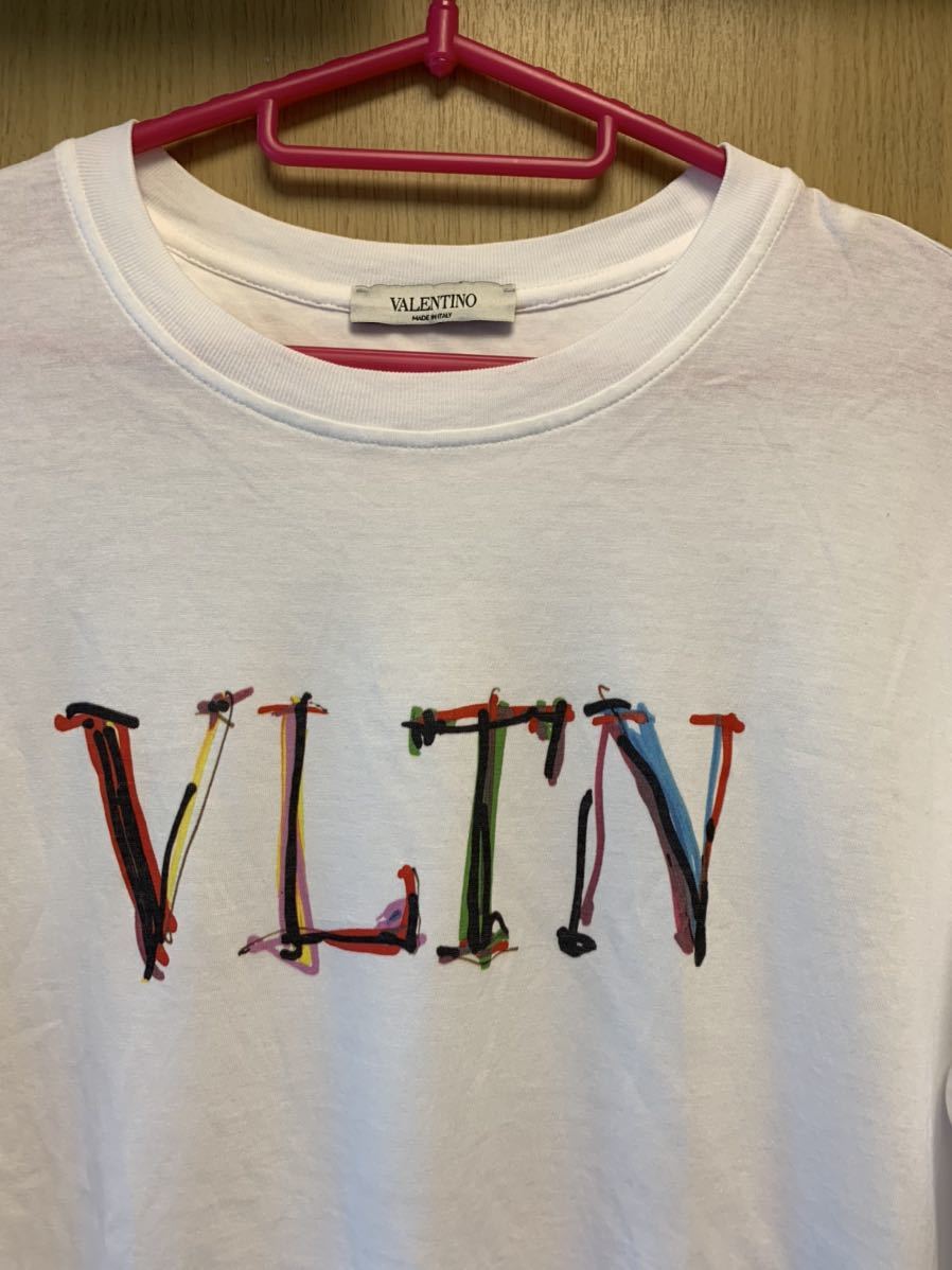 正規 20SS VALENTINO ヴァレンティノ VLTN マルチカラー 手書き ロゴ クルーネック Tシャツ 白 S VV3MG10V746