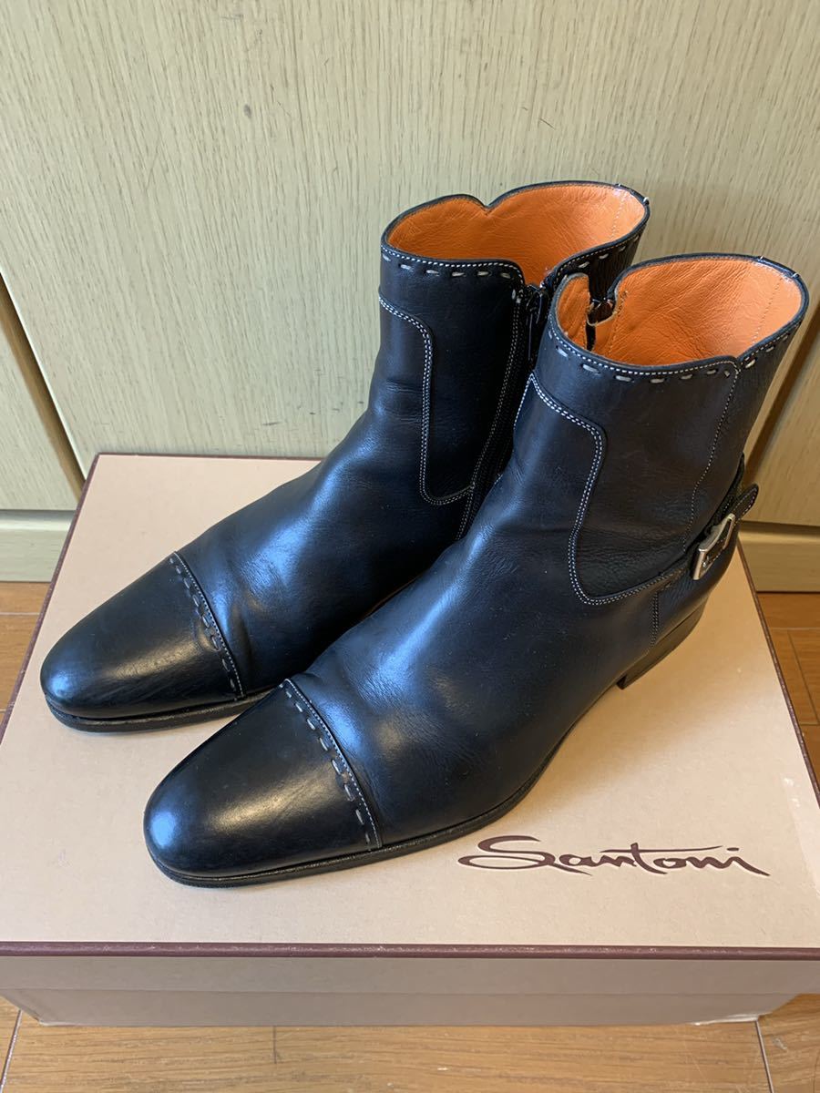 正規 SANTONI サントーニ ストレートチップ ステッチ ショートブーツ-