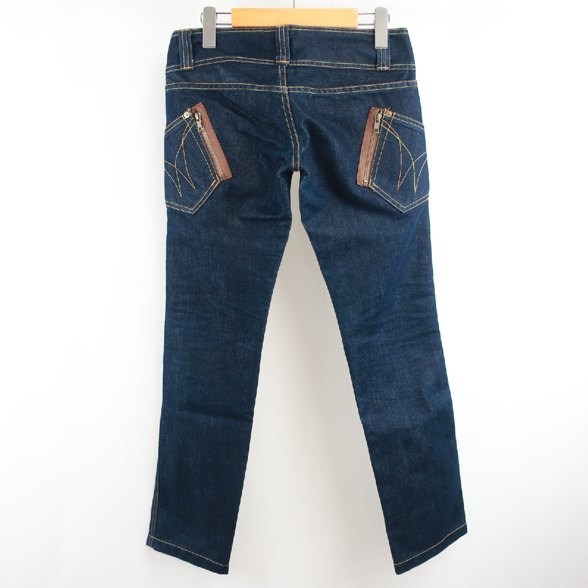 SMORK затонированный особый обработка Zip карман дизайн стежок Denim брюки сделано в Японии 38 темно-синий темно-синий женский KB1703-30