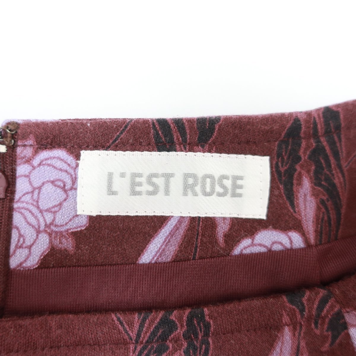 美品 L'EST ROSE レストローズ ウール フラワー 花柄 総柄 切替し フレア ロング スカート 日本製 パープル 紫 レディース KR1812-602_画像5