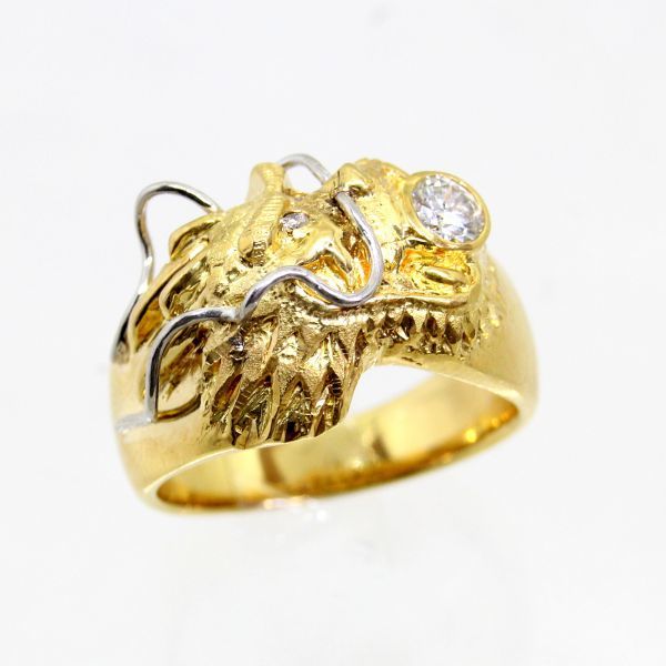 経典 ◎中古美品◎18金 ダイヤ 計 0.288ct 龍彫 メンズリング 19号 ゴールド