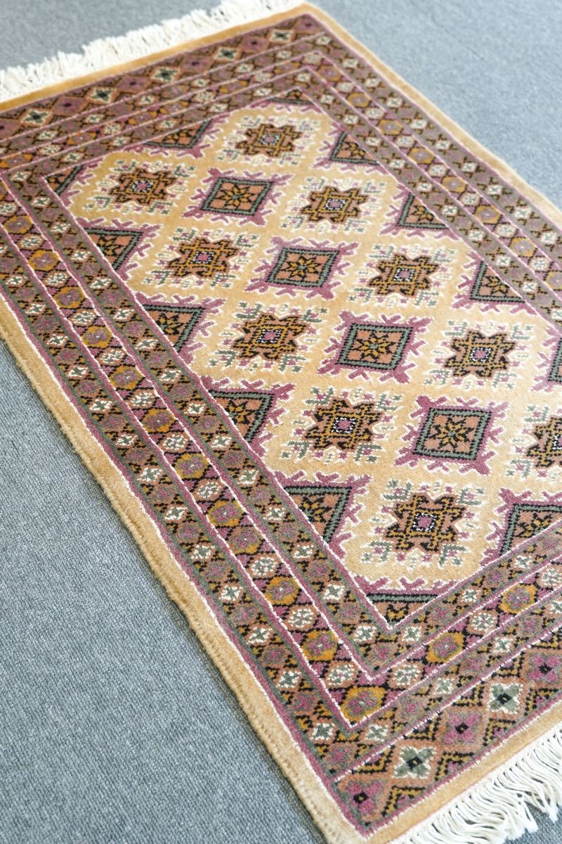 パキスタン手織り絨毯 ウール 玄関マット size:92×62cm カーペット