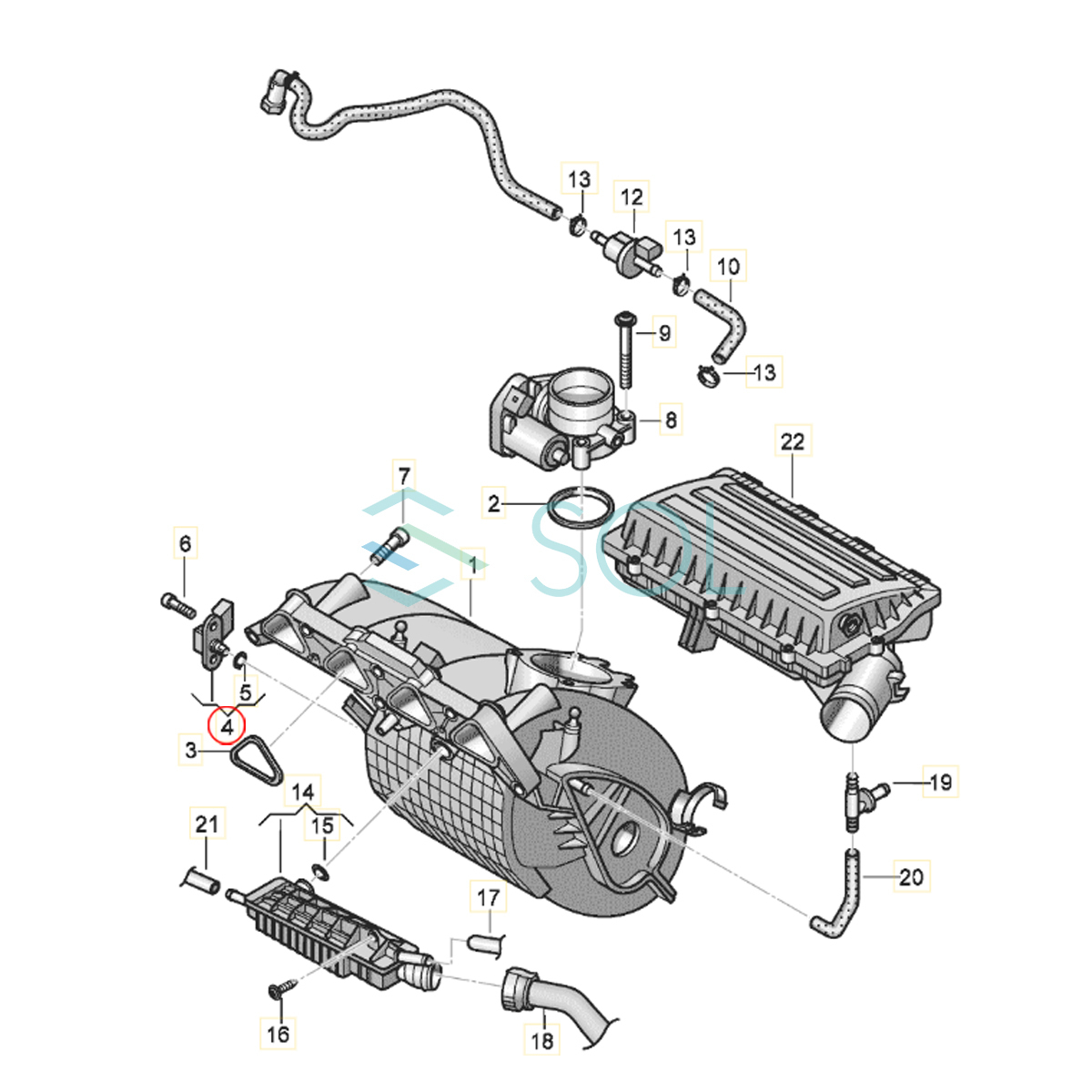 VW ゴルフ5(1K1 1K5) ゴルフ6(5K1 AJ5) イオス(1F7 1F8) ゴルフプラス(5M1 521) インマニ プレッシャーセンサー MAPセンサー 03C906051F_画像3