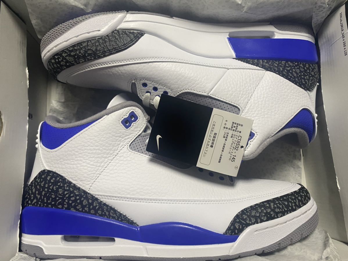 NIKE AIR JORDAN 3 RETRO RACER BLUE US12 新品 CT8532-145