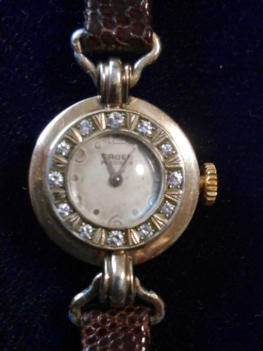 GRUEN Gruen Precision diamond bezel 12P lady's hand winding wristwatch Vintage 