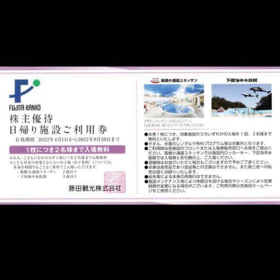 藤田観光 株主優待 日帰り施設ご利用券 箱根小涌園ユネッサン 下田海中水族館 入場無料券1枚（2名様分まで入場無料）　　　　_画像1