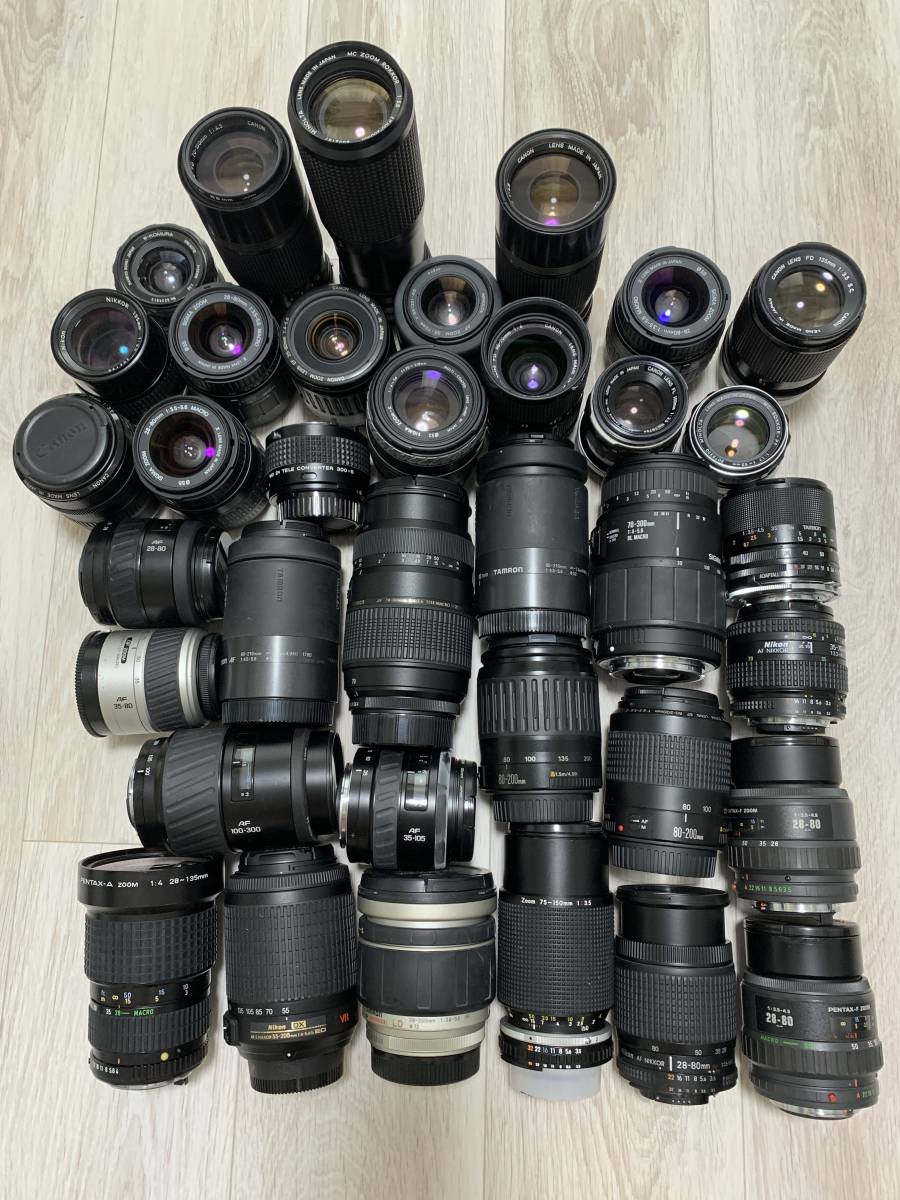 1円スタート!! ジャンク Nikon Canon PENTAX MINOLTA TAMRON 等 36本セット 動作未確認 【Y20】_画像1